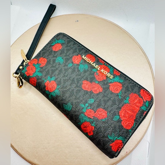 EUC Michael Kors Jet Set Travel MK Logo & Floral Print Wristlet Wallet - Picture 3 of 16